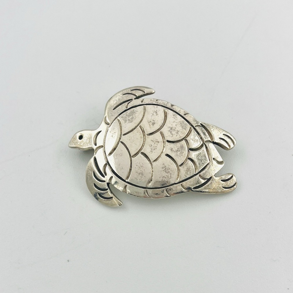 Vintage Sterling Silver Loggerhead Sea Turtle Brooch Pin 2" 925 12.84g